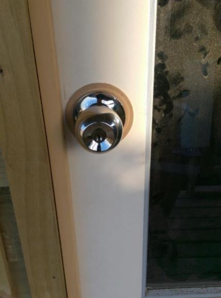 New lockable door handle with decorative feature to hide the fact the hole I cut was off-centre